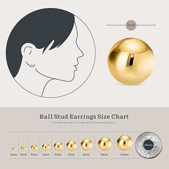 5 mm Gold Plated Piercing Ball 925 Silver Stud Earrings - Studs