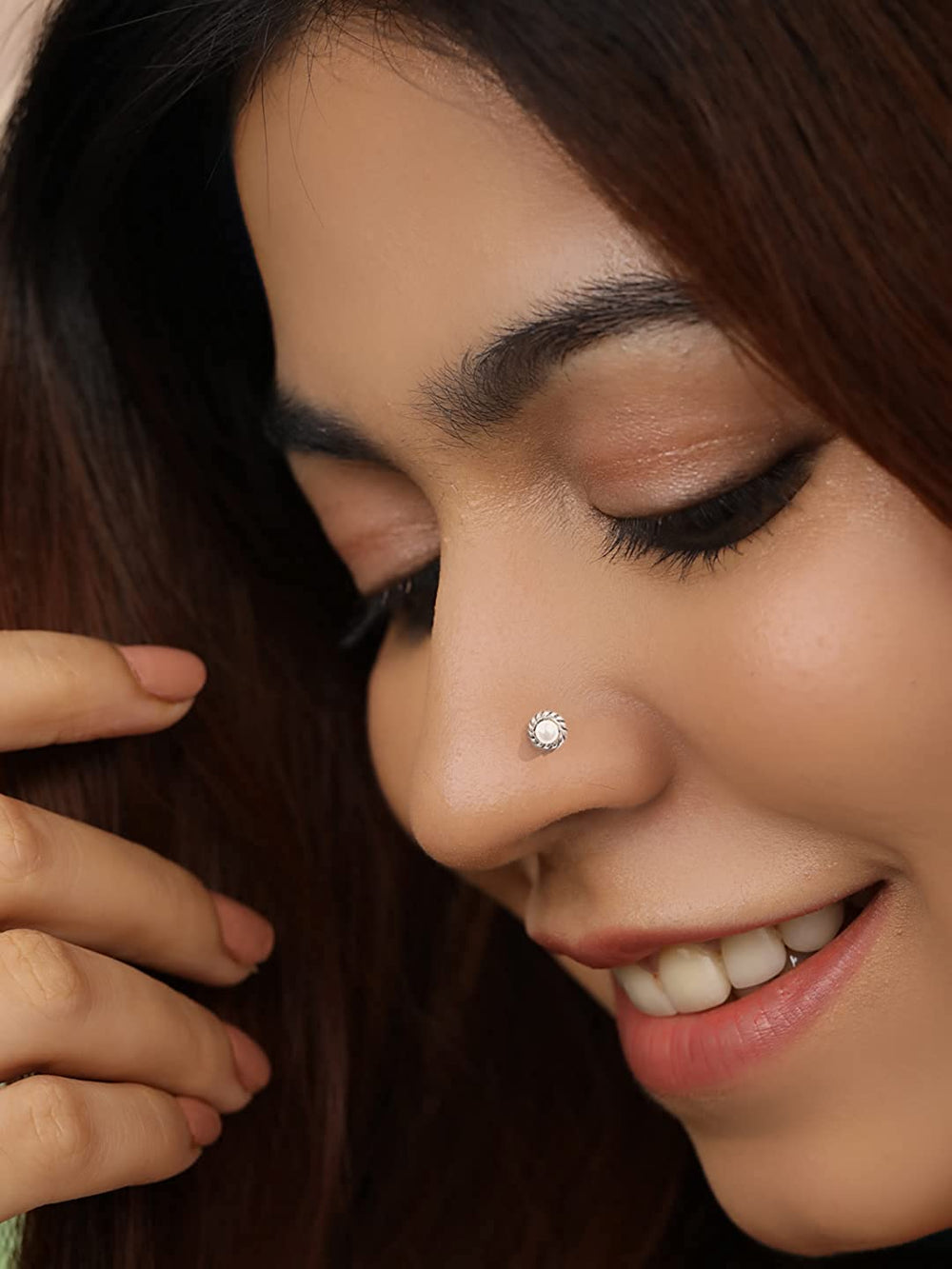 Designer Nose Pin in 92.5 Sterling Oxidized Silver and Pearl