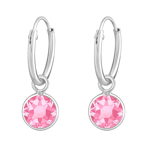 Pair of Pink Round shape Cz Earring in 92.5 Sterling Silver 12 MM Hoop - Default Title - Abhooshan