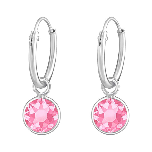 Pair of Pink Round shape Cz Earring in 92.5 Sterling Silver 12 MM Hoop