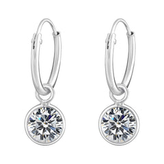 Pair of White Round shape Cz Earring in 92.5 Sterling Silver 14 MM Hoop