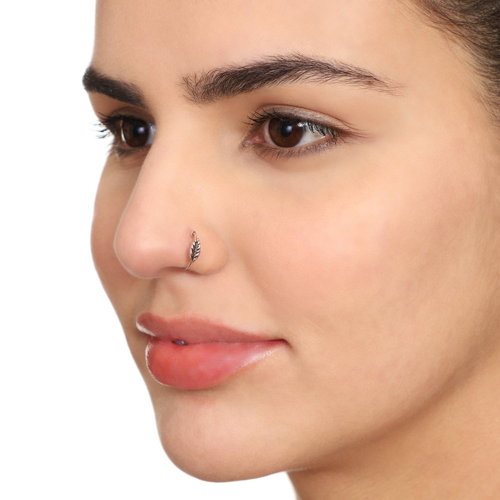 Designer Clip On Leaf nose Ring in 92.5 Silver