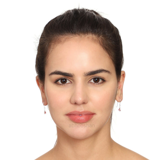 pair of Triangle shape Cz Earring in 925 Silver Ear Wire (Pink)