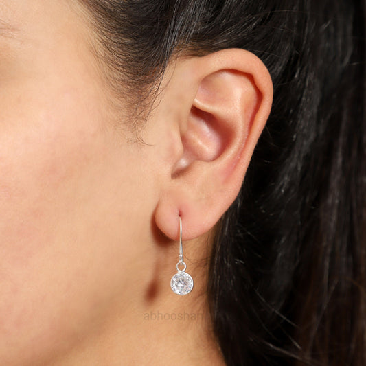 Pair of Round shape CZ Earring in 925 Silver Ear Wire (White)