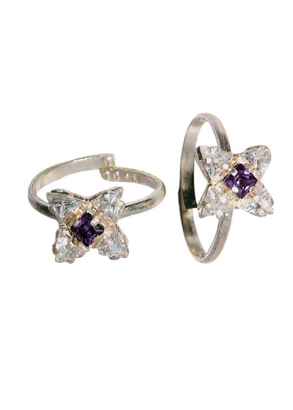 925 Silver Pair of Purple Stone Toe Rings - Toe Rings