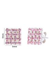 92.5 Silver Square Studs Unisex Earrings in Silver and Pink Cubic Zirconia CZ - Studs