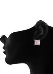 92.5 Silver Square Studs Unisex Earrings in Silver and Pink Cubic Zirconia CZ - Studs