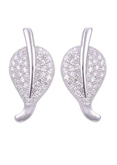 925 Sterling Silver Big Leaf Shape Cubic Zircon Studs - Studs