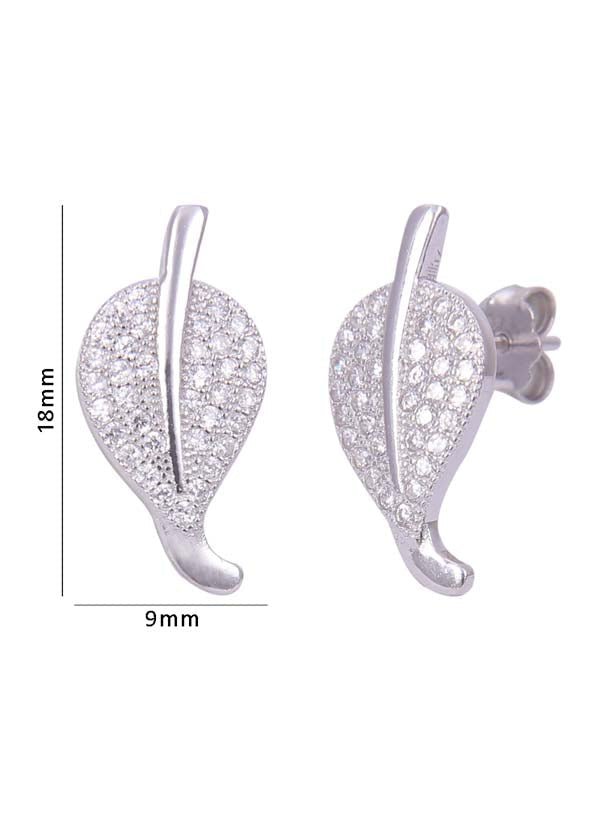 925 Sterling Silver Big Leaf Shape Cubic Zircon Studs - Studs