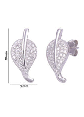 925 Sterling Silver Big Leaf Shape Cubic Zircon Studs - Studs