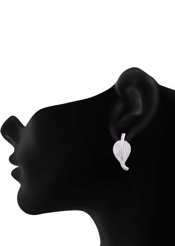 925 Sterling Silver Big Leaf Shape Cubic Zircon Studs - Studs