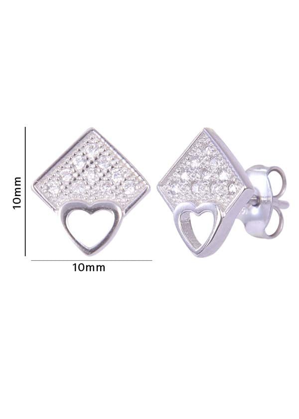 925 Sterling Silver Cute Heart-Shaped And Square Cz Stud - Studs