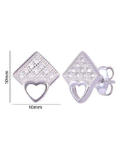 925 Sterling Silver Cute Heart-Shaped And Square Cz Stud - Studs