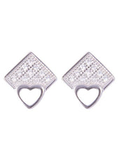 925 Sterling Silver Cute Heart-Shaped And Square Cz Stud - Studs