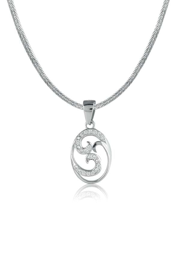 92.5 Sterling Silver Designer CZ Pendant with Silver Chain - Pendants