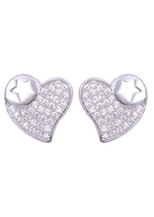 925 Sterling Silver Designer Love Heart Studs With Cubic Zirconia CZ Stones - Studs