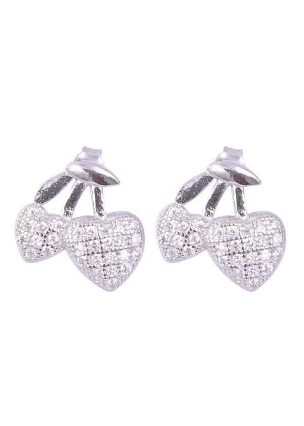 925 Sterling Silver Designer Love Heart Studs With Cubic Zirconia CZ Stones - Studs