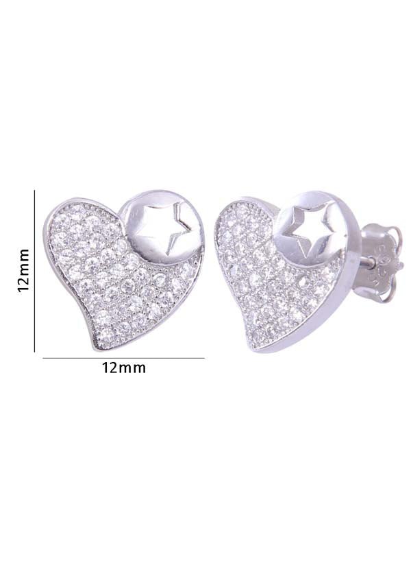 925 Sterling Silver Designer Love Heart Studs With Cubic Zirconia CZ Stones - Studs