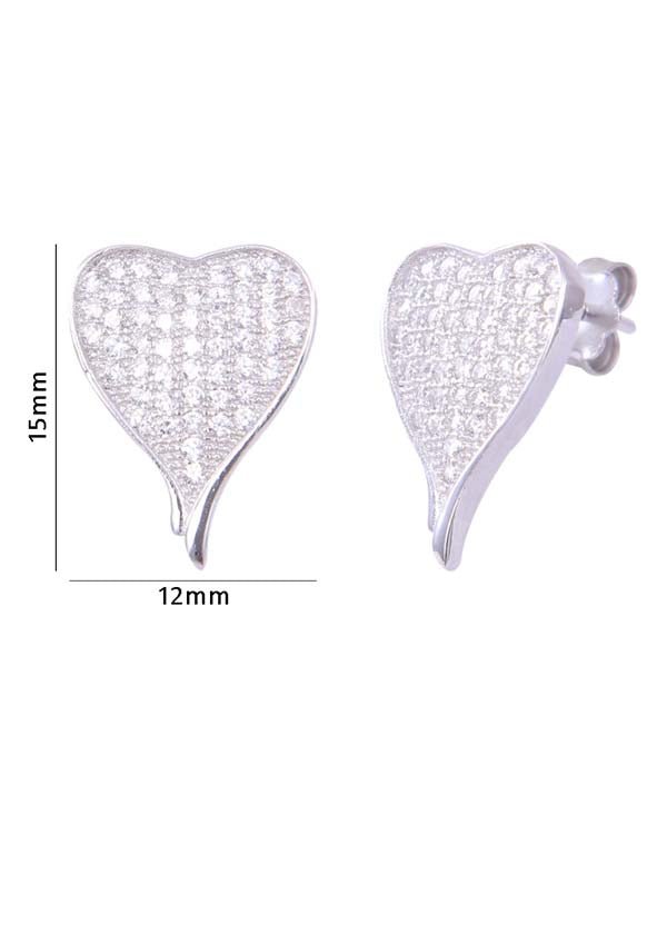 925 Sterling Silver Designer Love Heart Studs With Cubic Zirconia CZ Stones - Studs