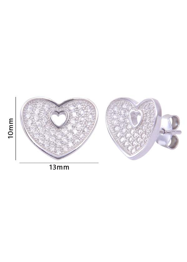 925 Sterling Silver Designer Love Heart Studs With Cubic Zirconia CZ Stones - Studs