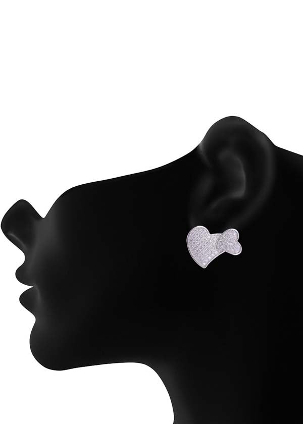 925 Sterling Silver Designer Love Heart Studs With Cubic Zirconia CZ Stones - Studs