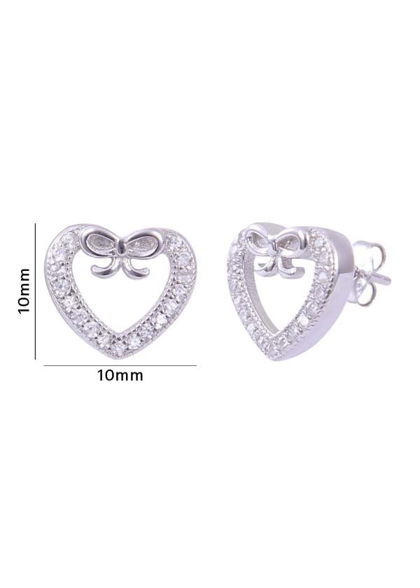925 Sterling Silver Designer Love Heart Studs With Cubic Zirconia CZ Stones - Studs