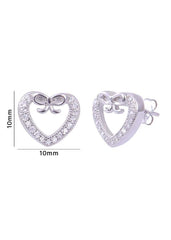 925 Sterling Silver Designer Love Heart Studs With Cubic Zirconia CZ Stones - Studs