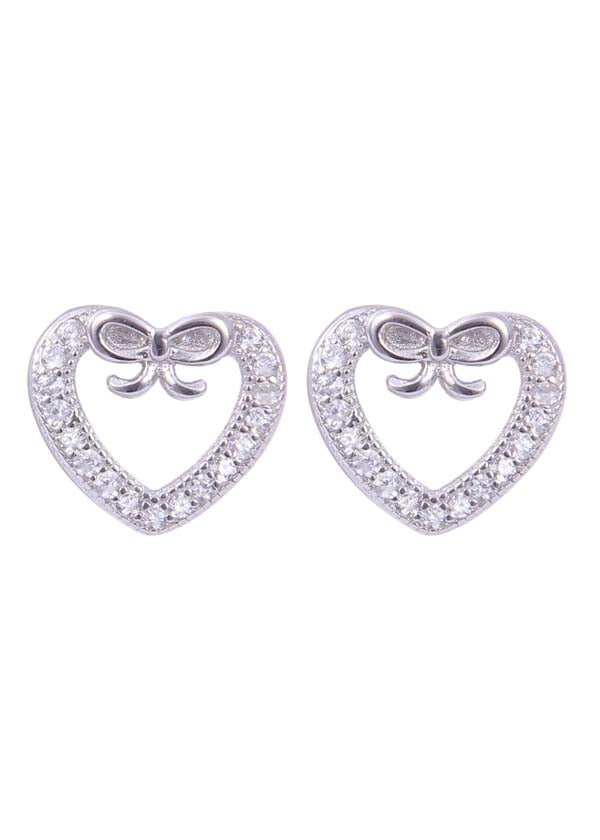 925 Sterling Silver Designer Love Heart Studs With Cubic Zirconia CZ Stones - Studs