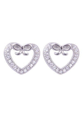 925 Sterling Silver Designer Love Heart Studs With Cubic Zirconia CZ Stones - Studs