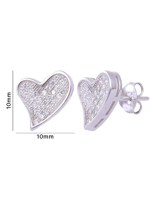 925 Sterling Silver Designer Love Heart Studs With Cubic Zirconia CZ Stones - Studs