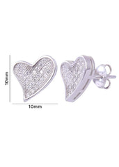 925 Sterling Silver Designer Love Heart Studs With Cubic Zirconia CZ Stones - Studs