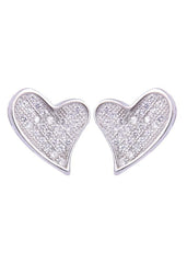 925 Sterling Silver Designer Love Heart Studs With Cubic Zirconia CZ Stones - Studs