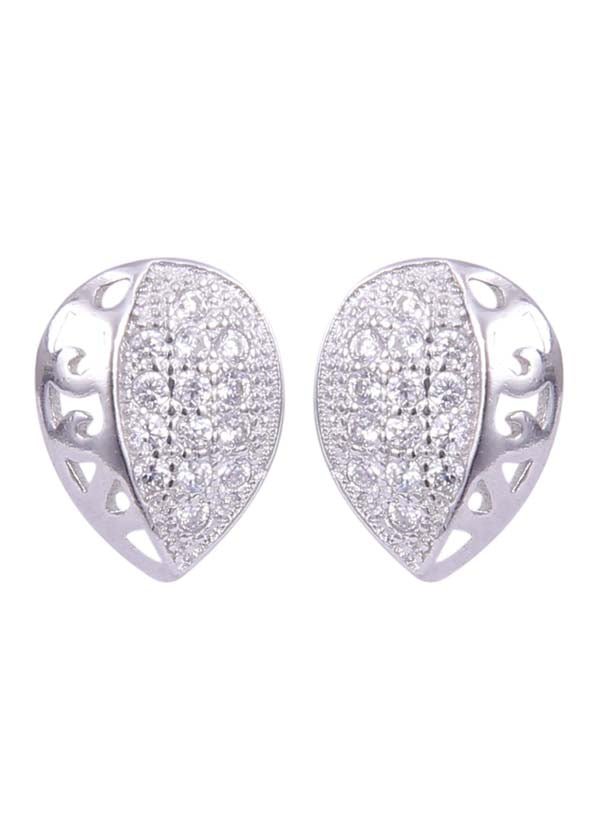 925 Sterling Silver Designer Love Heart Studs With Cubic Zirconia CZ Stones - Studs