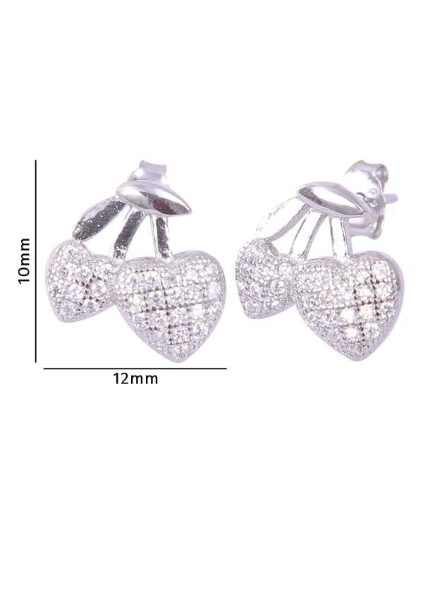 925 Sterling Silver Designer Love Heart Studs With Cubic Zirconia CZ Stones - Studs