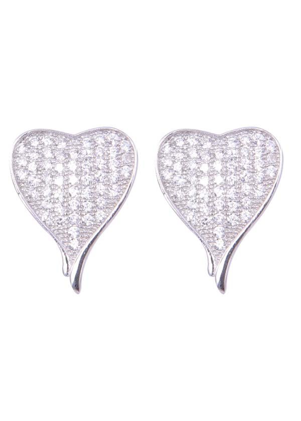 925 Sterling Silver Designer Love Heart Studs With Cubic Zirconia CZ Stones - Studs