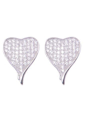 925 Sterling Silver Designer Love Heart Studs With Cubic Zirconia CZ Stones - Studs