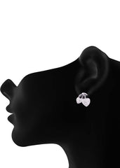 925 Sterling Silver Designer Love Heart Studs With Cubic Zirconia CZ Stones - Studs