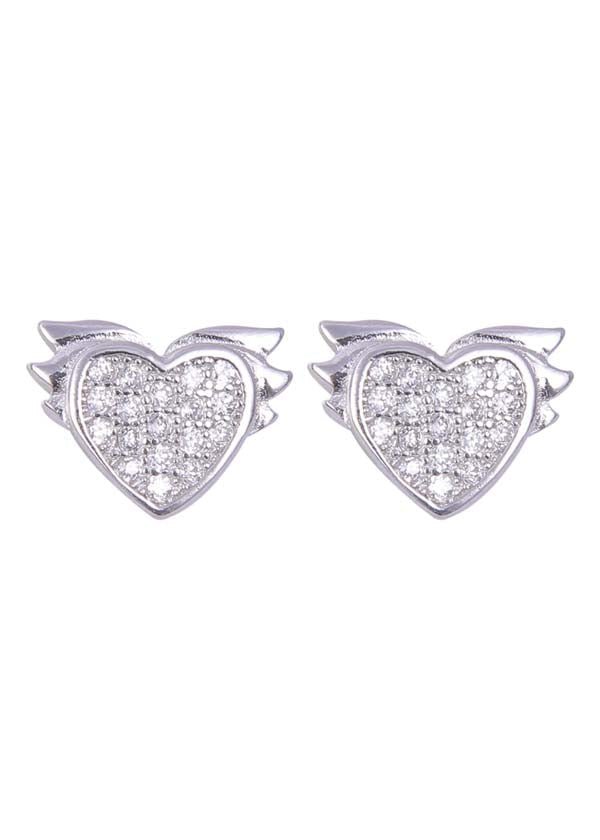 925 Sterling Silver Designer Love Heart Studs With Cubic Zirconia CZ Stones - Studs