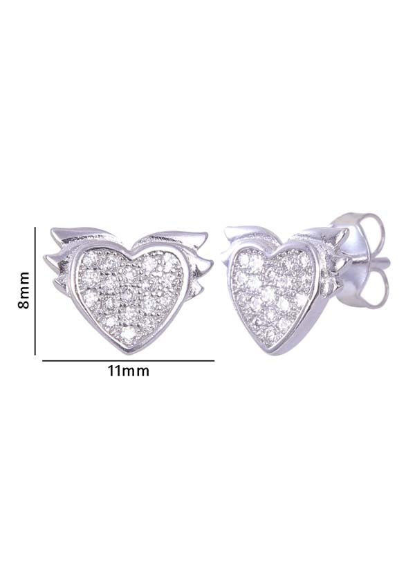 925 Sterling Silver Designer Love Heart Studs With Cubic Zirconia CZ Stones - Studs