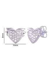 925 Sterling Silver Designer Love Heart Studs With Cubic Zirconia CZ Stones - Studs