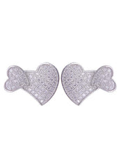 925 Sterling Silver Designer Love Heart Studs With Cubic Zirconia CZ Stones - Studs