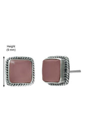 92.5 Sterling Silver Designer Square Rose Quartz Precious Stone Stud Earrings - Studs