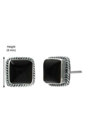 92.5 Sterling Silver Designer Square Shape Black Onyx Precious Stone Stud Earrings - Studs