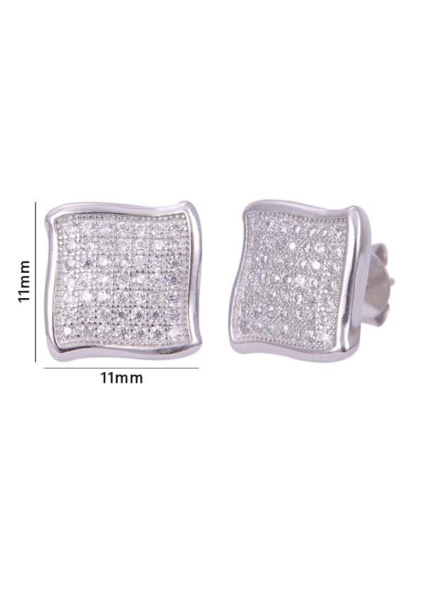 925 Sterling Silver Designer Square Shape Cubic Zircon Stud - Studs