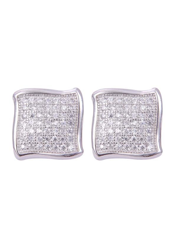 925 Sterling Silver Designer Square Shape Cubic Zircon Stud - Studs