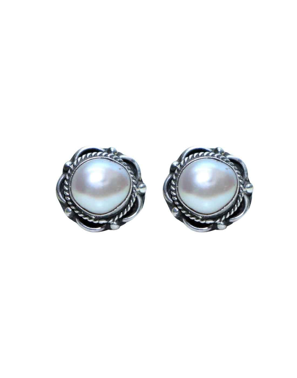 92.5 Sterling Silver Designer White Pearl Stud Earrings - Studs