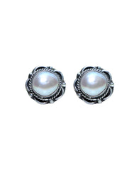 92.5 Sterling Silver Designer White Pearl Stud Earrings - Studs