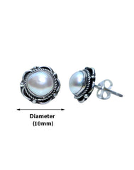 92.5 Sterling Silver Designer White Pearl Stud Earrings - Studs