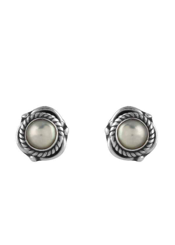 92.5 Sterling Silver Designer White Pearl Stud Earrings - Studs