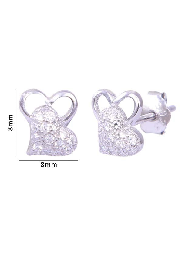 925 Sterling Silver Elegant And small Heart Shape Cz Stud - Studs